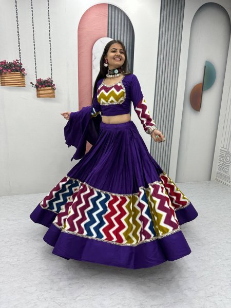 Majestic Purple Pure Cotton Lehenga Choli with 6 Meter Flair Perfect for Garba Nights Navratri Lehnega Choli