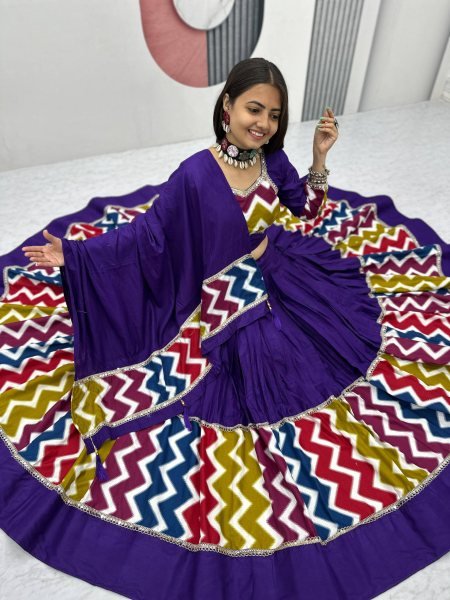 Majestic Purple Pure Cotton Lehenga Choli with 6 Meter Flair Perfect for Garba Nights Navratri Lehnega Choli