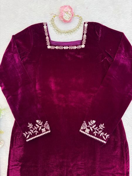 Majestic Velvet Embroidered Sharara Suit with Pearl Work Dupatta for Resellers and Exporters Ready To Wear Collection