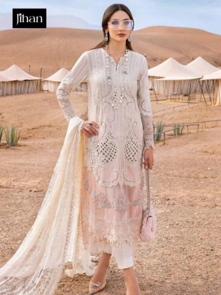 Maria B Embroidered Lawn Cotton Suit Semi Lawn Bottom with Dupatta for Partywear Pakistani Suits Wholesale