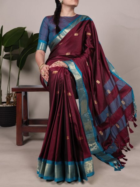 Maroon Cotton Silk Saree with Rich Paithani Weaving Perfect for Wedding  Sarees 
