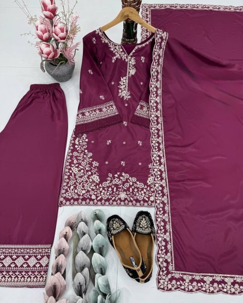 Lux French Crape Palazzo Suit Set with Cutwork Dupatta for Export Buyers Ready To Wear Collection