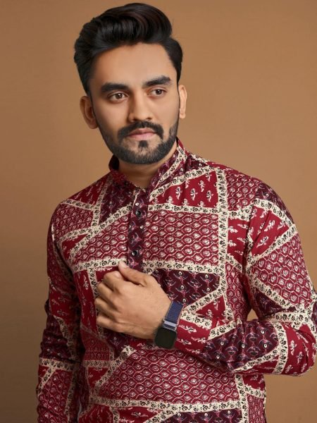 Maroon Fashion Multicolor Cotton Kurta Pajama Set for Festive Wear Kurta Pajama Wholesale