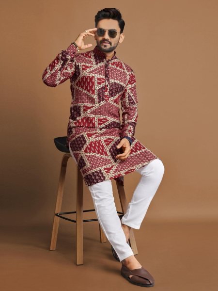 Maroon Fashion Multicolor Cotton Kurta Pajama Set for Festive Wear Kurta Pajama Wholesale
