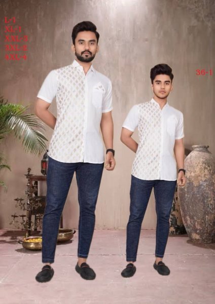 Fancy Cotton Foil Printed Shirts Wine Color Combo for Father & Son Father Son Collection 