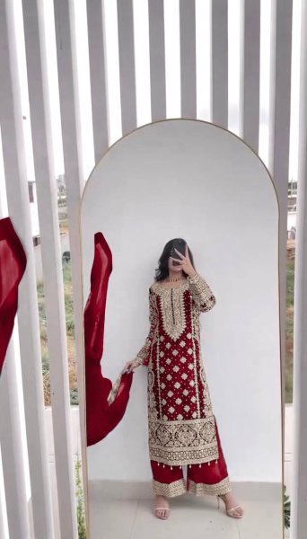 Maroon Georgette Readymade Pakistani Suit at Wholesale Rate Ready To Wear Collection