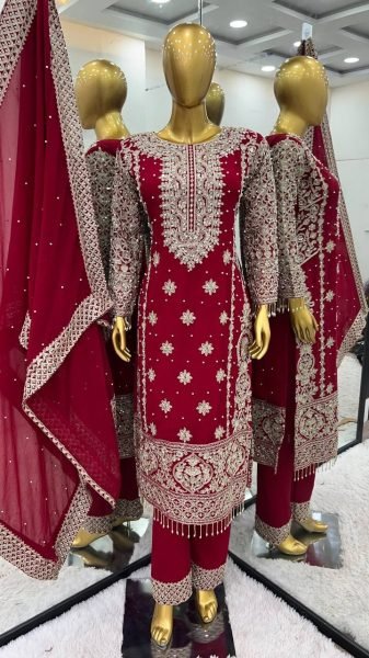 Maroon Georgette Readymade Pakistani Suit at Wholesale Rate Ready To Wear Collection