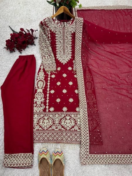 Maroon Georgette Readymade Pakistani Suit at Wholesale Rate Ready To Wear Collection