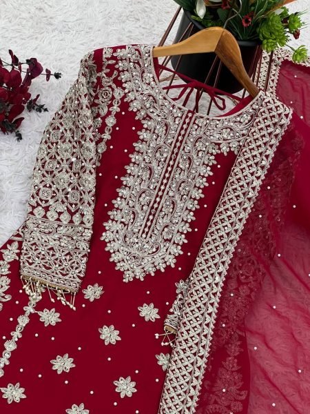 Maroon Georgette Readymade Pakistani Suit at Wholesale Rate Ready To Wear Collection