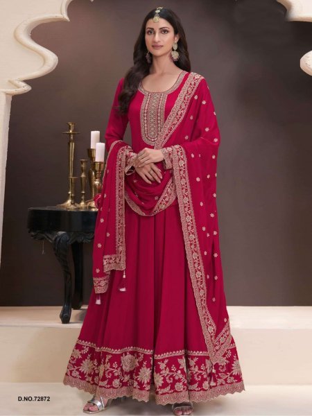 Maroon Grace Gown Ready to Wear Chinon Anarkali for Wedding Guests Anarakali Gown Wholesale