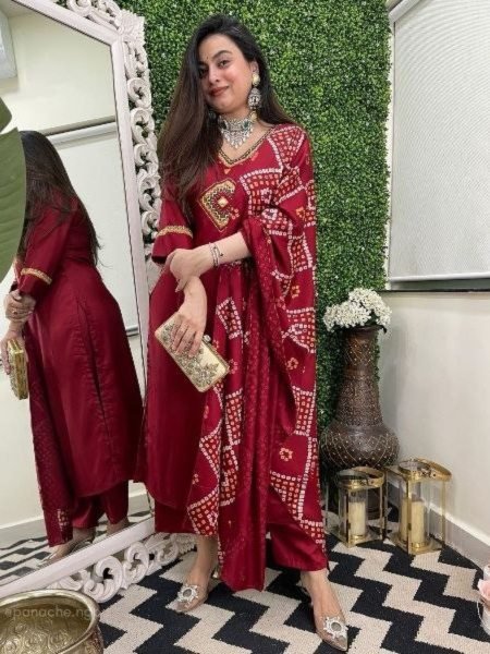 Maroon Magic 3pc Kurti Set Elegant Party Look with Statement Dupatta 3 Piece Kurti Set