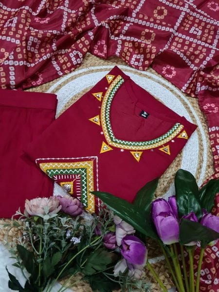 Maroon Magic 3pc Kurti Set Elegant Party Look with Statement Dupatta 3 Piece Kurti Set