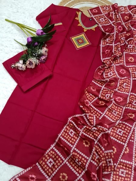 Maroon Magic 3pc Kurti Set Elegant Party Look with Statement Dupatta 3 Piece Kurti Set