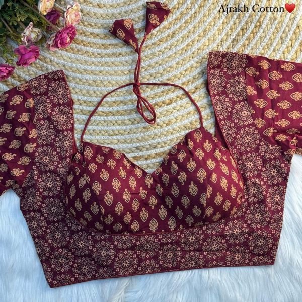 Maroon Muse Halter Neck Ajrakh Cotton Blouse for Ethnic Chic Blouse Collection