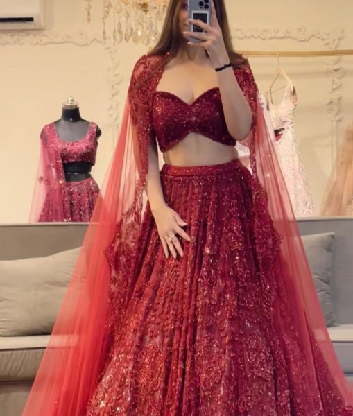 Maroon  Premium Soft Net  Latest Designer Lehenga Collection Designer Lehenga Choli