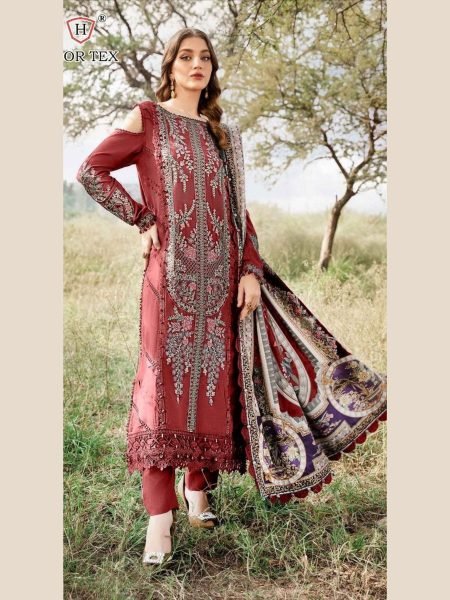 Maroon Rayon Pakistani Suit with Heavy Embroidery Hoor Tex  Salwar Kameez