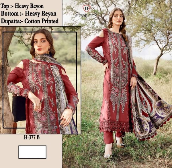 Maroon Rayon Pakistani Suit with Heavy Embroidery Hoor Tex  Pakistani Suits Wholesale