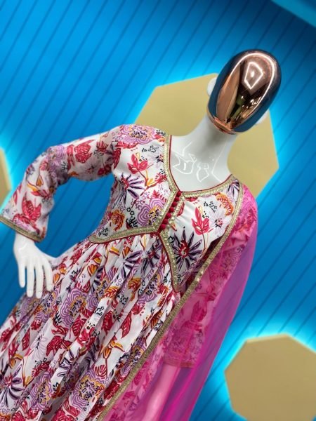 Maslin Digital Print With Coding Lace Work Aliya Cut Suit  3 Piece Kurti Set