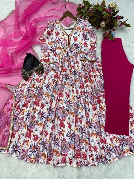 Maslin Digital Print With Coding Lace Work Aliya Cut Suit  3 Piece Kurti Set