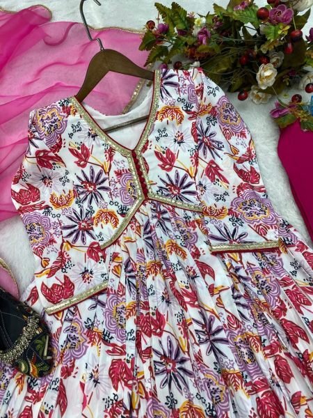 Maslin Digital Print With Coding Lace Work Aliya Cut Suit  3 Piece Kurti Set