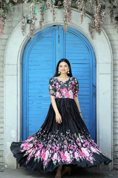  Maslin  With rich digital Print designer gowns Anarkali Kurtis 
