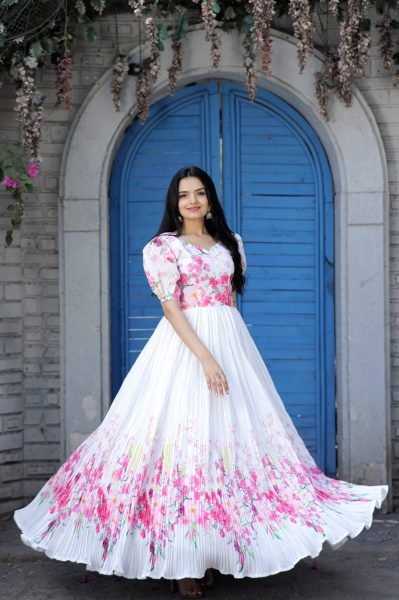  Maslin  With rich digital Print designer gowns Anarkali Kurtis 