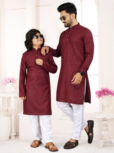 Matching Maroon Kurta Pajama for Father and Son Traditional Indian Wear Mens Wear