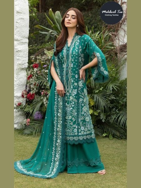 Mehboob 1773 Pure Cotton Embroidered Top with Semi Lawn Bottom and Kota Doriya Dupatta for Graceful Look Salwar Kameez