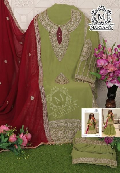 Nikkah Green Pakistani Sharara Suit in Georgette Hand Embroidery with Luxe Dupatta Pakistani Suits Wholesale