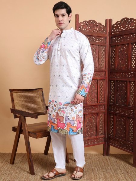 Men Embellished Festive Cotton Straight Kurta Ideal for Weddings 