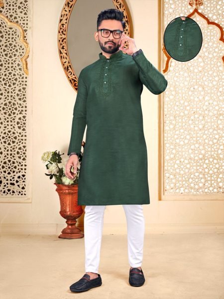 Men's Traditional  Embroidery Work Neck Pattern Kurta Pant Kurta Pajama Wholesale
