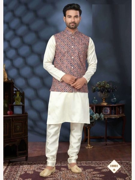 Men s Wear Silk Mastani Kurta with  Heavy Cotton Digital Print Koti  Kurta Pajama Wholesale