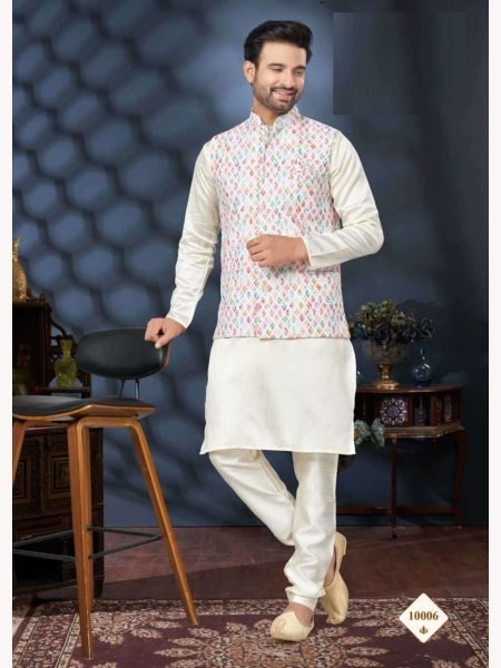 Men s Wear Silk Mastani Kurta with  Heavy Cotton Digital Print Koti  Kurta Pajama Wholesale