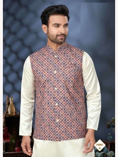 Men s Wear Silk Mastani Kurta with  Heavy Cotton Digital Print Koti  Kurta Pajama Wholesale