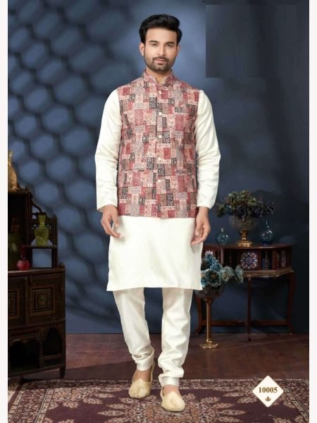 Men s Wear Silk Mastani Kurta with  Heavy Cotton Digital Print Koti  Kurta Pajama Wholesale