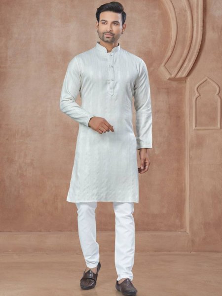 Mens Heavy Off White Cotton Kurta with Raymande Pajama Affordable Designer Set for Online Garment Resellers 
