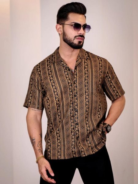 mens printed casual shirts cotton cuban collar designs for everyday wear Mens Wear