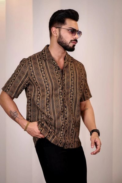 mens printed casual shirts cotton cuban collar designs for everyday wear Mens Shirt