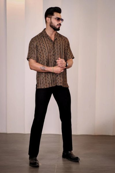 mens printed casual shirts cotton cuban collar designs for everyday wear Mens Shirt