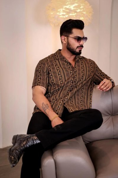 mens printed casual shirts cotton cuban collar designs for everyday wear Mens Shirt