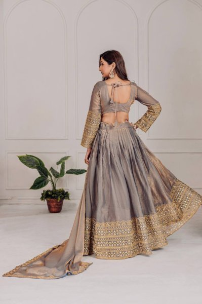 Metallic Grey   Antique Gold Designer Fendi Lehenga Choli New Arrival with Heavy Embroidery Work at Low Price Designer Lehenga Choli