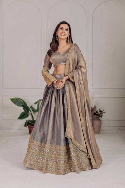 Metallic Grey   Antique Gold Designer Fendi Lehenga Choli New Arrival with Heavy Embroidery Work at Low Price Designer Lehenga Choli