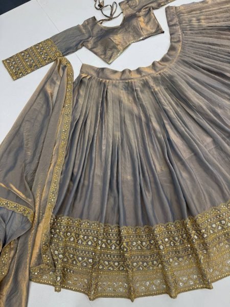 Metallic Grey   Antique Gold Designer Fendi Lehenga Choli New Arrival with Heavy Embroidery Work at Low Price Designer Lehenga Choli