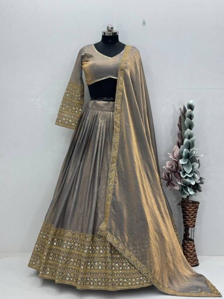 Metallic Grey   Antique Gold Designer Fendi Lehenga Choli New Arrival with Heavy Embroidery Work at Low Price Designer Lehenga Choli