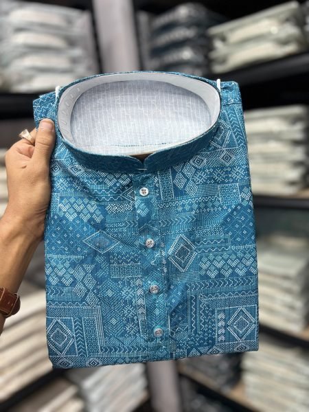  Mid Blue Premium Cotton Sequence Work Mens Kurta Pyjama Royal Wedding Wear Kurta Pajama Wholesale