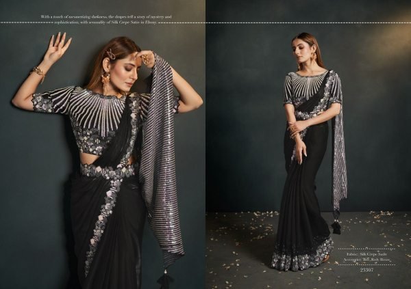Elegant Ready to Wear Midnight Saree with Embroidered Belt Ideal for Receptions   Events Designer Wedding Sarees Wholesale