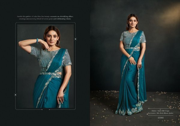 Elegant Ready to Wear Midnight Saree with Embroidered Belt Ideal for Receptions   Events Designer Wedding Sarees Wholesale