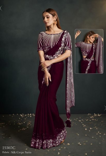 Elegant Ready to Wear Midnight Saree with Embroidered Belt Ideal for Receptions   Events Designer Wedding Sarees Wholesale