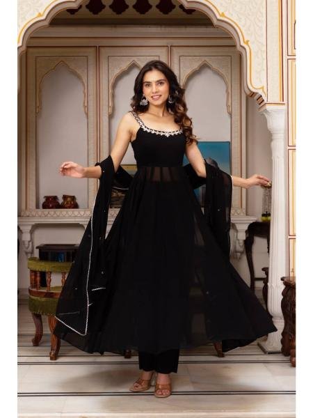 Midnight Mirror Georgette Anarkali Set with Palazzo    Dupatta Ready to Wear 3 Piece Kurti Set