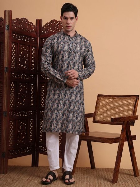 Midnight Mosaic Kurta Elegant Black Digital Print for Sangeet & Cultural Celebrations 